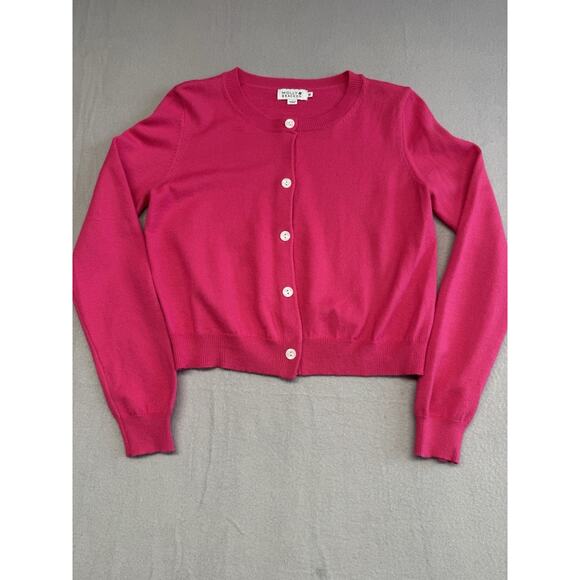 Molly Bracken Hot Pink Button Crop Long Sleeve Sweater Cardigan Medium - Picture 2 of 10